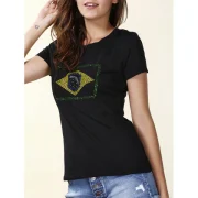 Beaded hort leeve T-hirt - Black Fansmadedirect