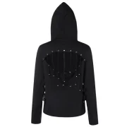 Beading Back Zip Front Hoodie - Black Fansmadedirect