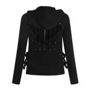 Beading Back Zip Front Hoodie - Black Fansmadedirect