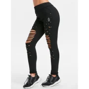 Beading Ripped Cut Out Pants - Black Fansmadedirect