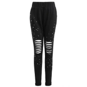 Beading Ripped Cut Out Pants - Black Fansmadedirect