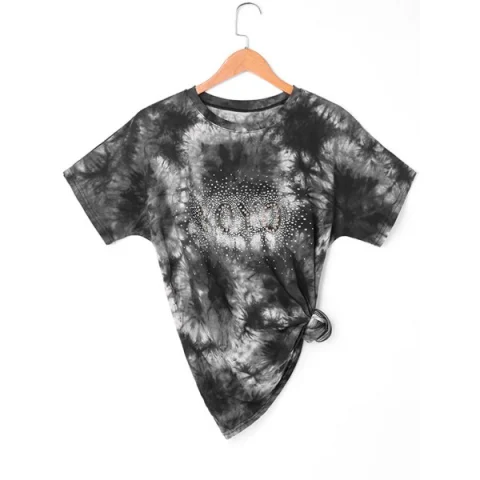 Beading Tie Dye T-shirt - Deep Gray Fansmadedirect