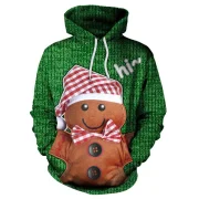 Bear Christmas Cap Print Pullover Hoodie - Green Fansmadedirect
