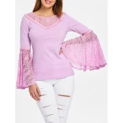 Bell Sleeve ace Insert ace Up T-shirt - Mauve Fansmadedirect
