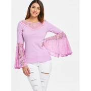 Bell Sleeve ace Insert ace Up T-shirt - Mauve Fansmadedirect