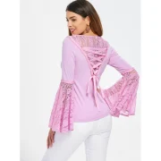 Bell Sleeve ace Insert ace Up T-shirt - Mauve Fansmadedirect