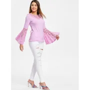 Bell Sleeve ace Insert ace Up T-shirt - Mauve Fansmadedirect