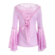 Bell Sleeve ace Insert ace Up T-shirt - Mauve Fansmadedirect