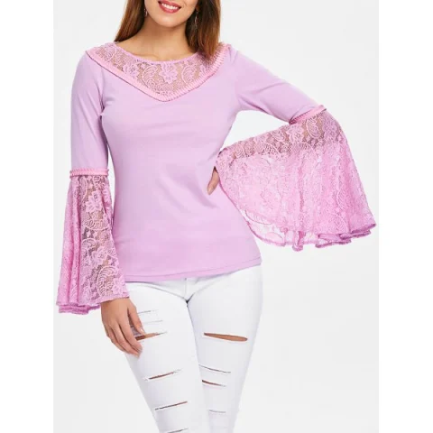 Bell Sleeve ace Insert ace Up T-shirt - Mauve Fansmadedirect