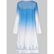 Bell Sleeve Ombre Color Dress - Deep Sky Blue Fansmadedirect