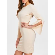 Bell Slleve Casual Fitted Dress - Light Khaki Fansmadedirect