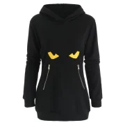 Black Cat Hoodie with Zipper Kangaroo Pocket - Black Fansmadedirect
