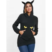 Black Cat Hoodie with Zipper Kangaroo Pocket - Black Fansmadedirect