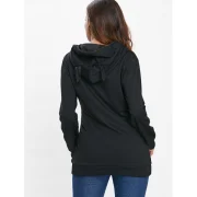 Black Cat Hoodie with Zipper Kangaroo Pocket - Black Fansmadedirect