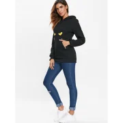 Black Cat Hoodie with Zipper Kangaroo Pocket - Black Fansmadedirect