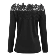 Boat Neck Lace Panel Top - Black Fansmadedirect