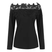 Boat Neck Lace Panel Top - Black Fansmadedirect