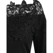 Boat Neck Lace Panel Top - Black Fansmadedirect