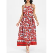 Bohemian Printed Cut Out Maxi Dress - Chestnut Red Fansmadedirect