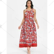 Bohemian Printed Cut Out Maxi Dress - Chestnut Red Fansmadedirect