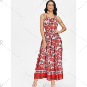 Bohemian Printed Cut Out Maxi Dress - Chestnut Red Fansmadedirect