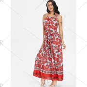Bohemian Printed Cut Out Maxi Dress - Chestnut Red Fansmadedirect