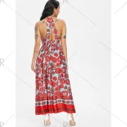 Bohemian Printed Cut Out Maxi Dress - Chestnut Red Fansmadedirect