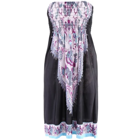 Bohemian Strapless Printed A-ine Dress For Women - Black Fansmadedirect