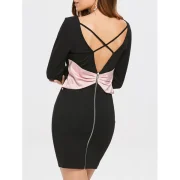 Bowknot Backless Mini Dress - Black Fansmadedirect