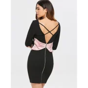 Bowknot Backless Mini Dress - Black Fansmadedirect