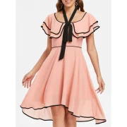 Bowknot Short Sleeve Asymmetrical Dress - Pink Bubblegum Fansmadedirect