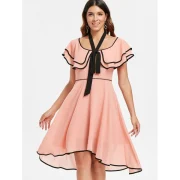 Bowknot Short Sleeve Asymmetrical Dress - Pink Bubblegum Fansmadedirect