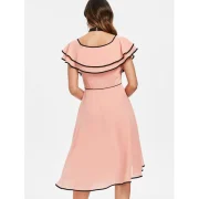 Bowknot Short Sleeve Asymmetrical Dress - Pink Bubblegum Fansmadedirect