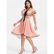 Bowknot Short Sleeve Asymmetrical Dress - Pink Bubblegum Fansmadedirect