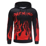 Burning Printed Pullover Hoodie - Black Fansmadedirect