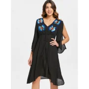 Butterflies Sequined Split Sleeve Chiffon Dress - Black Fansmadedirect