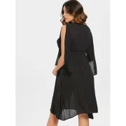 Butterflies Sequined Split Sleeve Chiffon Dress - Black Fansmadedirect