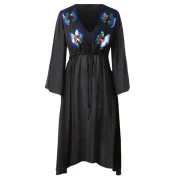 Butterflies Sequined Split Sleeve Chiffon Dress - Black Fansmadedirect