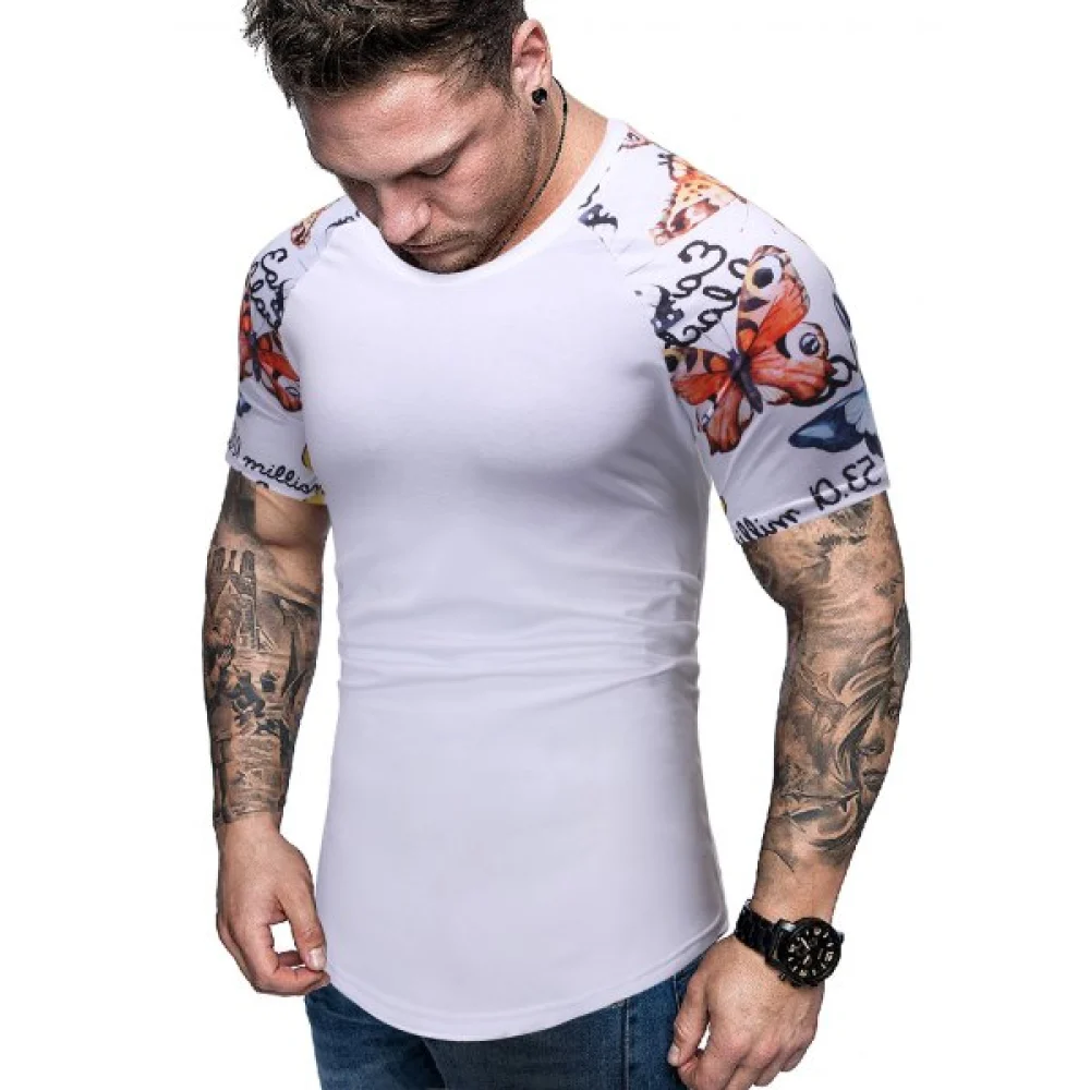 Butterfly Print Raglan Sleeve Casual T Shirt - White Fansmadedirect