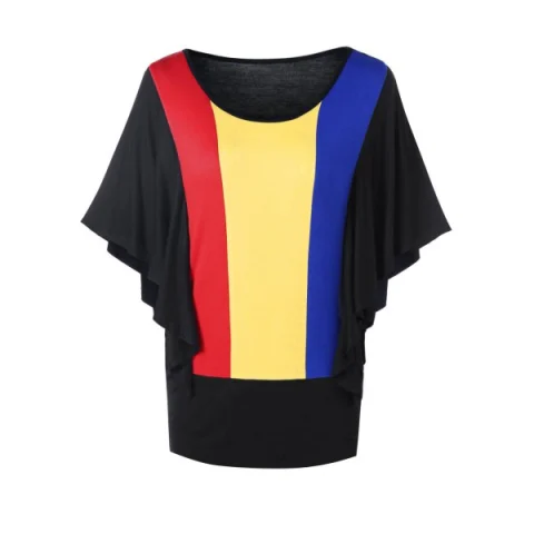 Butterfly Sleeves Rainbow Blouson T-shirt - Black Fansmadedirect