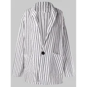 Button apel Neck Striped Blazers - Fansmadedirect