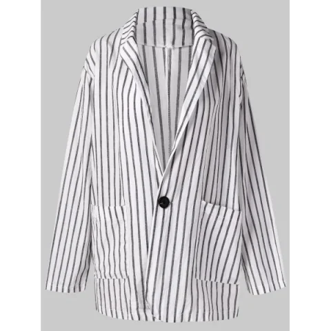 Button apel Neck Striped Blazers - Fansmadedirect