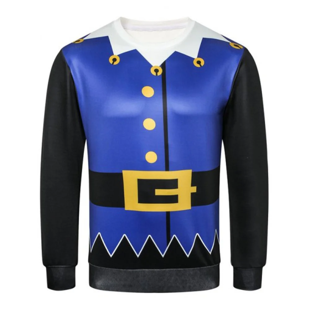 Button Belt Printed Casual Sweatshirt - Cobalt Blue Fansmadedirect