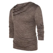 Button Cowl Neck Space Dye Top - Black Fansmadedirect