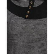 Button Embellished Hooded Contrast Ribbed Knitwear - Ash Gray Fansmadedirect