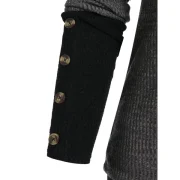 Button Embellished Hooded Contrast Ribbed Knitwear - Ash Gray Fansmadedirect