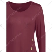 Button Embellished Longline Asymmetrical T-shirt - Wine Red Fansmadedirect
