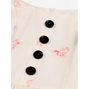 Button Floral Building Print A Line Dress - Apricot Fansmadedirect