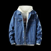 Button Fly Turn-down Collar Fleece Denim Jacket - Denim Dark Blue Fansmadedirect