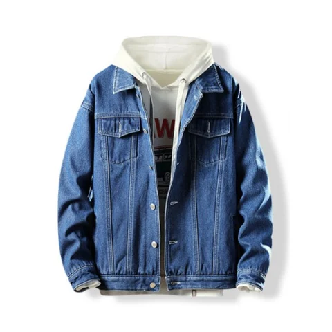 Button Fly Turn-down Collar Fleece Denim Jacket - Denim Dark Blue Fansmadedirect